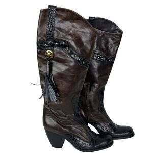 El Vaquero by Valerio Giuntoli Italy Western Studded Tassel Heel Boots Size 36